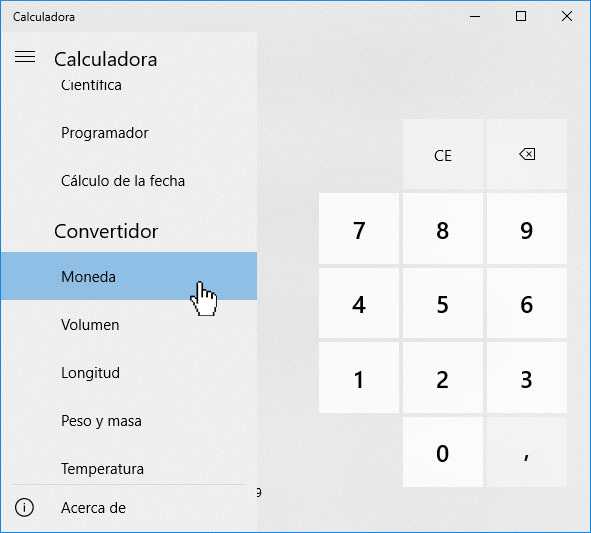 conversor de monedas calculadora windows