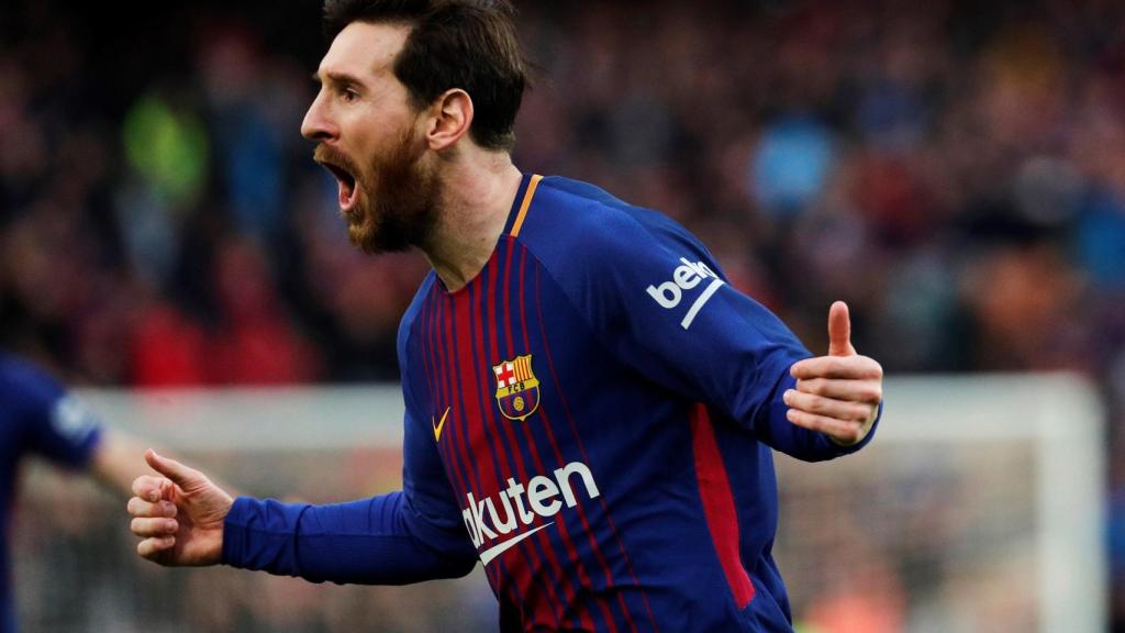 Leo Messi celebra su gol al Atlético.
