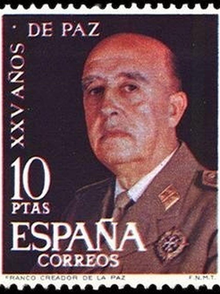 Sello conmemorativo de los 25 años de paz, dictados por Franco.