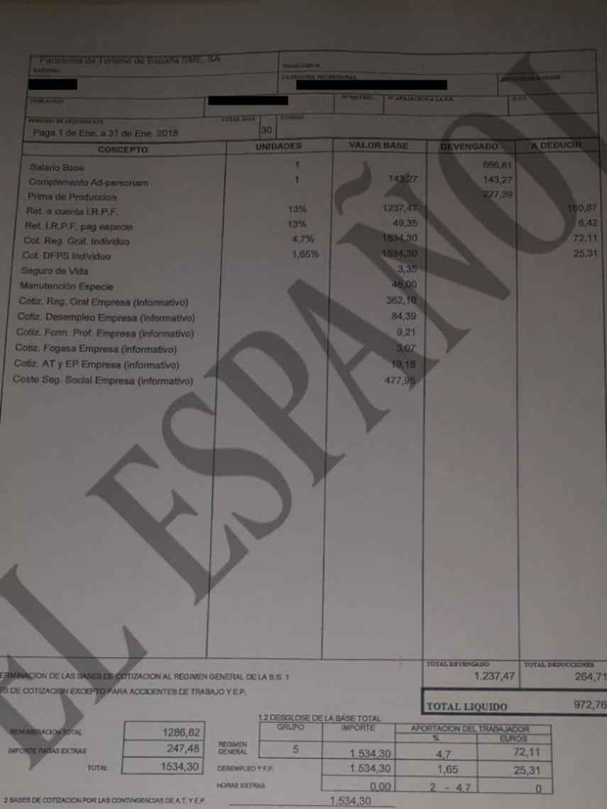 Nómina de Lorena, con casi 40 años de experiencia en la empresa.