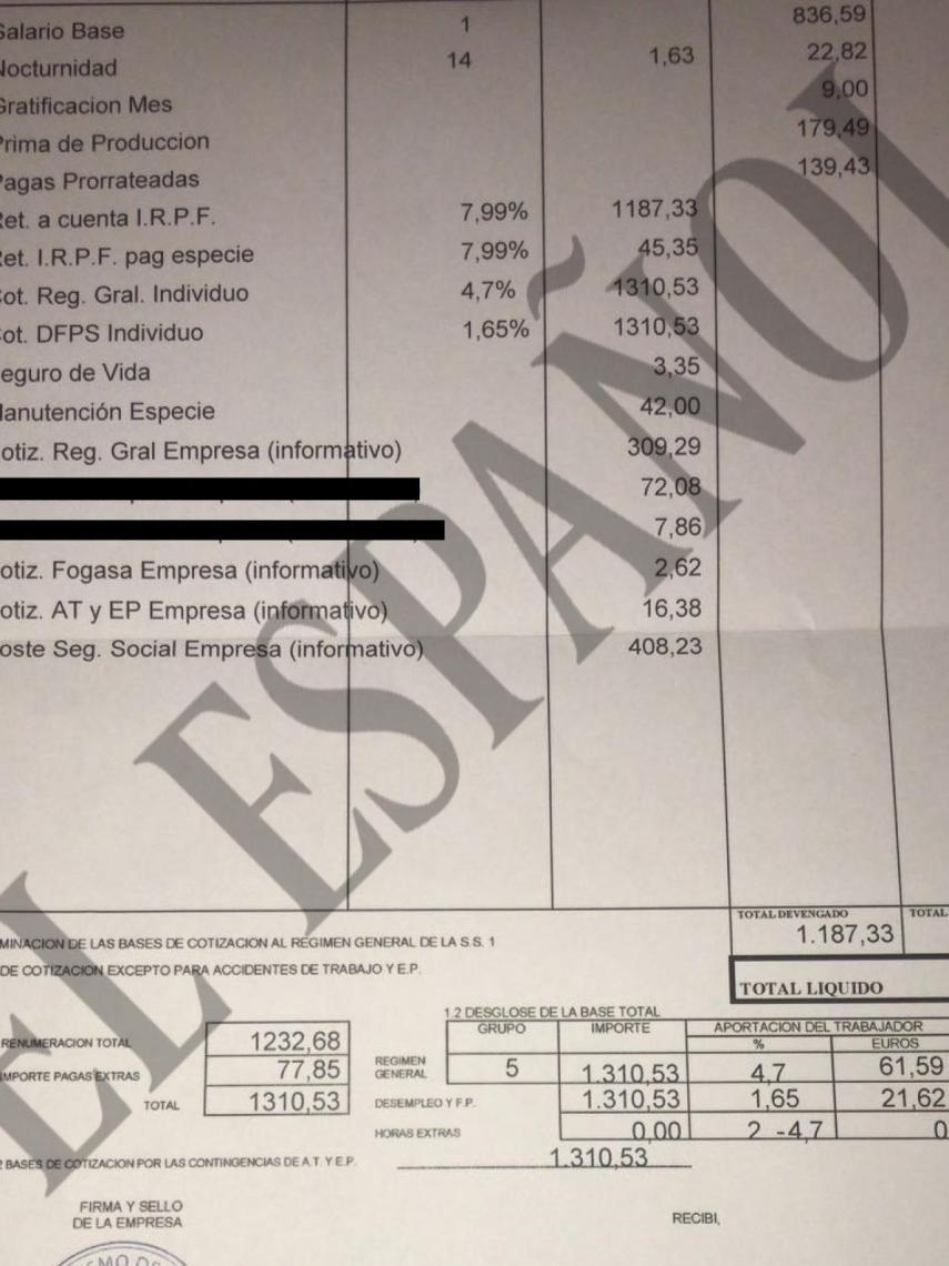 Otra de las nóminas de un trabajador con más de 25 años de antigüedad en la empresa.