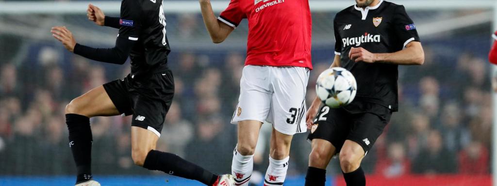 Matic, Franco Vázquez y Correa en el United - Sevilla.