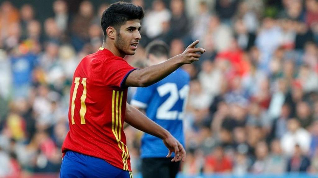 Marco Asensio celebra un gol con la Selección Española. Foto: rfef.es