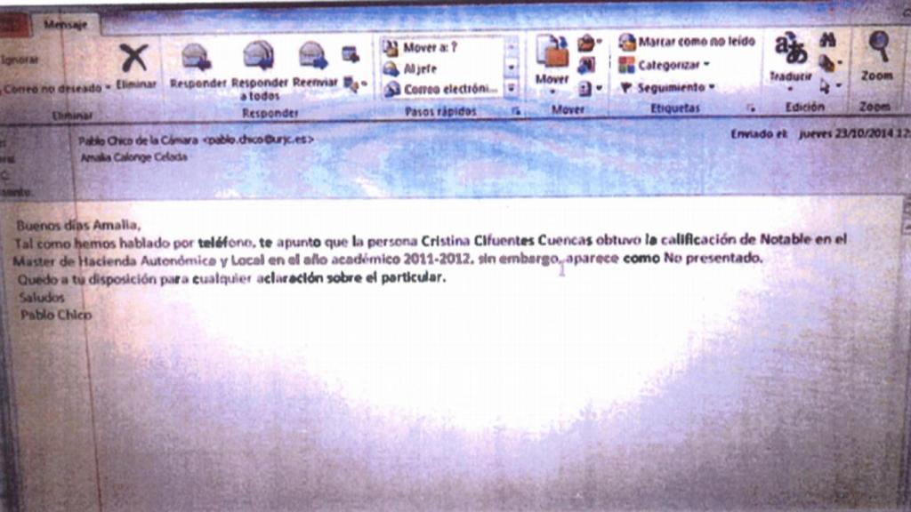 Captura de pantalla del correo electrónico donde se pedía el cambio de nota por un error.