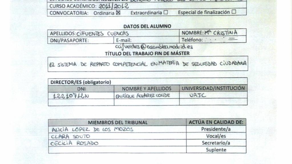 Acta del trabajo fin de máster.