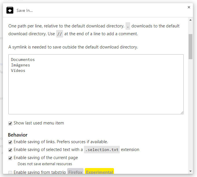save in extension guardar descargas carpetas google chrome mozilla firefox