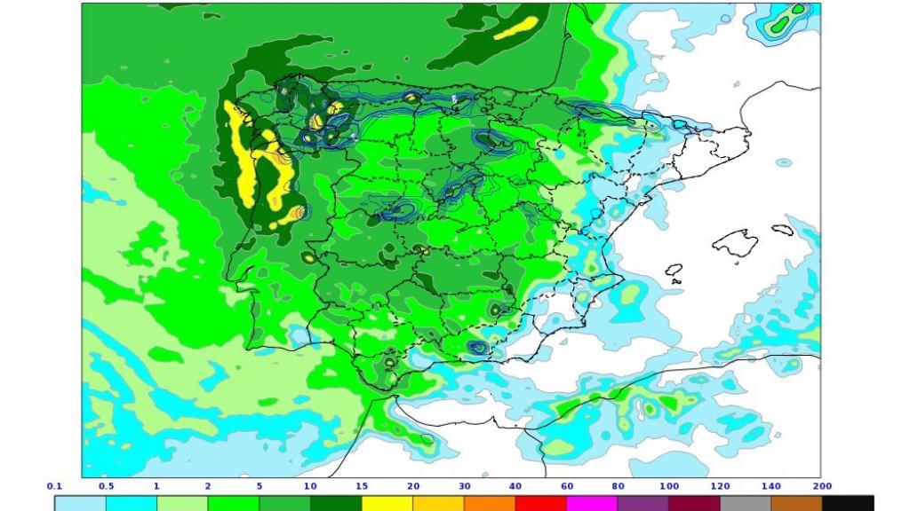 Precipitaciones esperadas a lo largo del viernes en la Península.