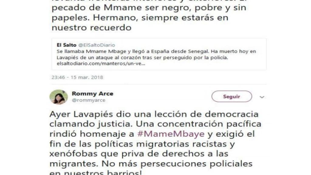 Mensajes publicados por la concejal Rommy Arce