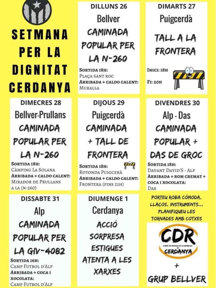 Calendario Semana Santa propuesto por el CDR Cerdanya. Lo llaman Setmana de Dignitat