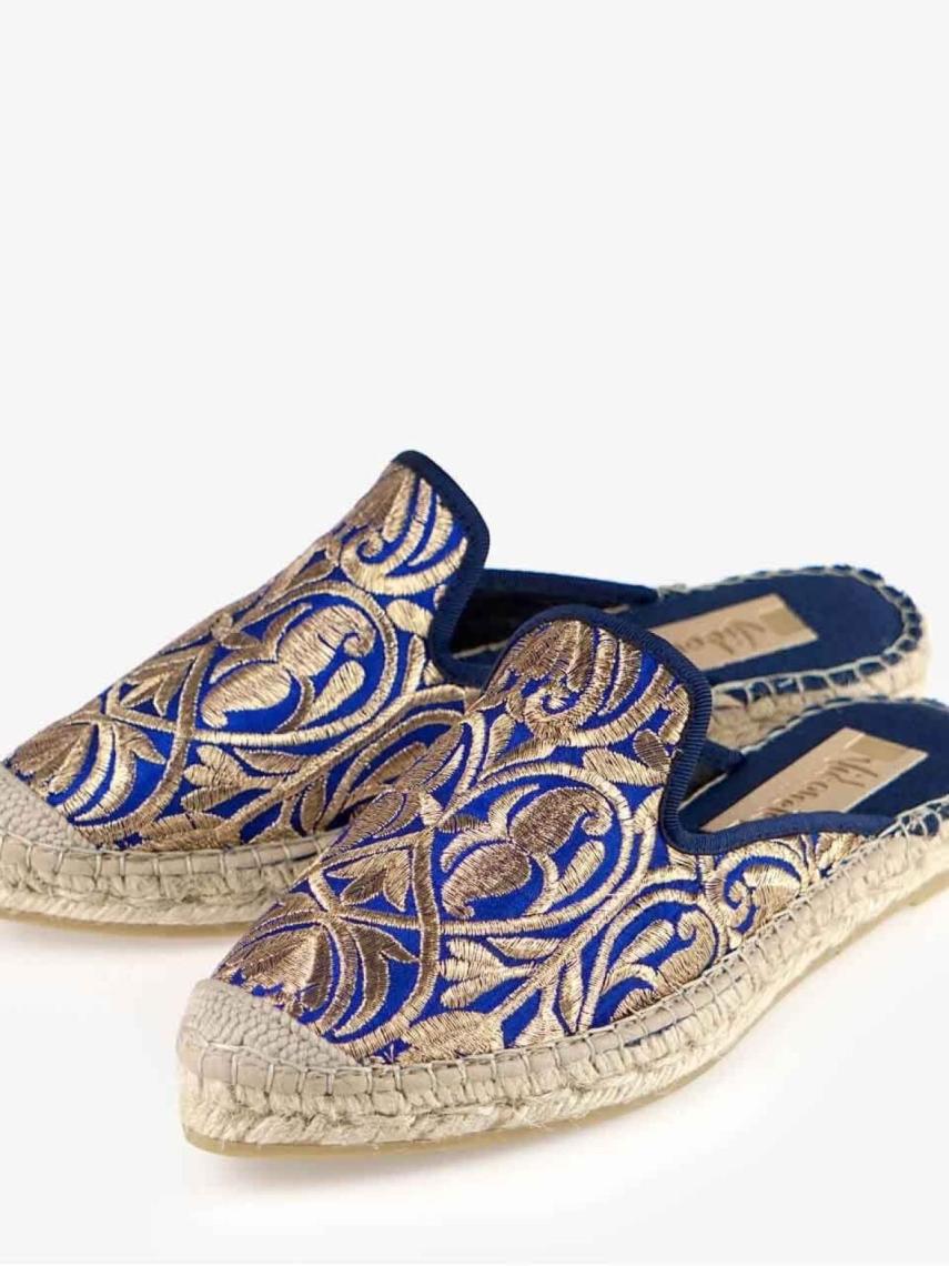 Babucha Esparto Diseño Étnico Azúl.
