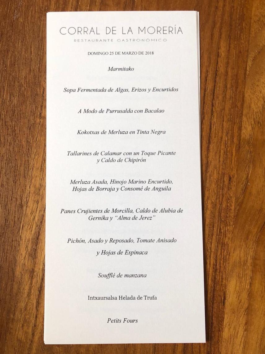 Menú de El Corral de la Morería