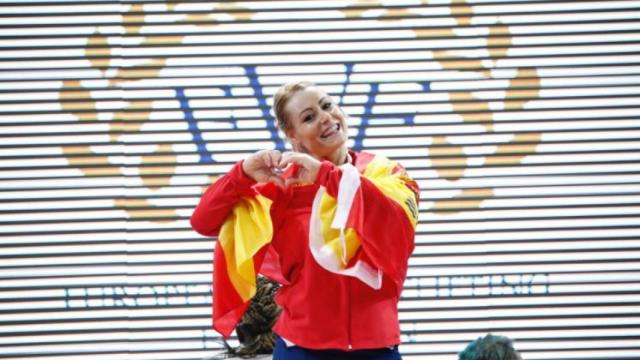 Lydia Valentín, tras ganar su cuarto campeonato de Europa de halterofilia.