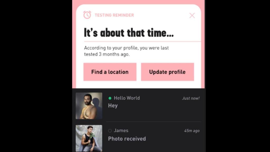 Aspecto del aviso para el usuario de que está en plazo de hacerse la prueba.