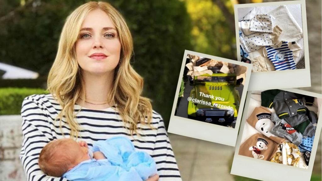Chiara Ferragni junto a Leo en un montaje con algunos de sus regalos.