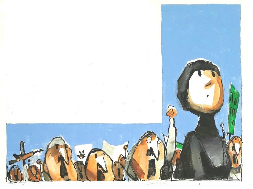 La mujer del Mustafá Al-Yaqubi encabezó las protestas frente a la base Al Ándalus.