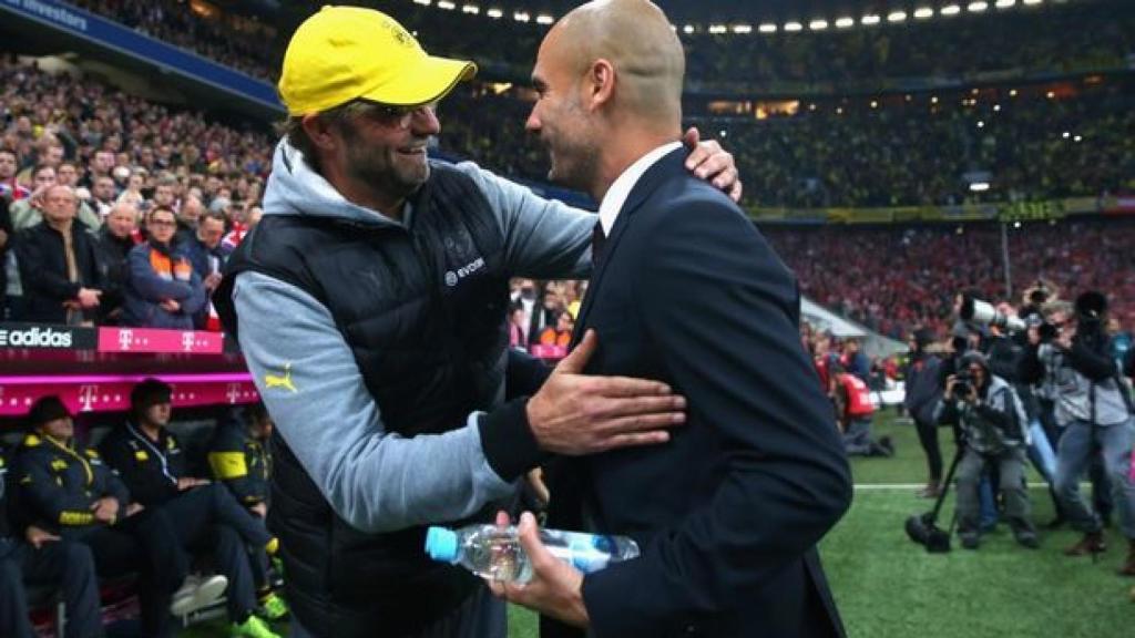 Jürgen Klopp y Pep Guardiola cuando entrenaban a Dortmund y Bayern respectivamente.