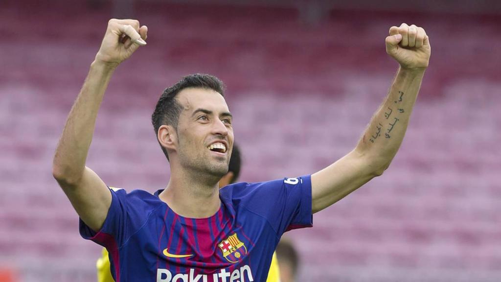 Busquets, en la celebración de un gol esta temporada.