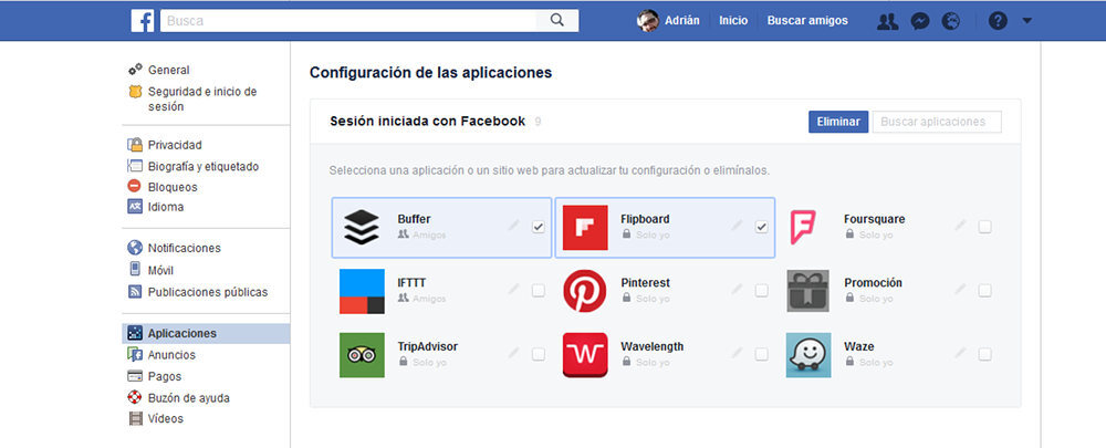 facebook apps conectadas 2