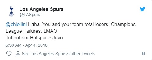 Los fans del Tottenham se burlan de Chiellini tras la derrota