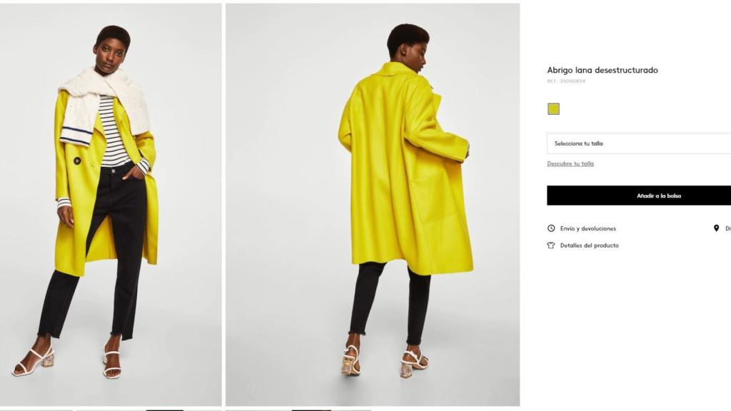 Captura de la compra online  del abrigo.