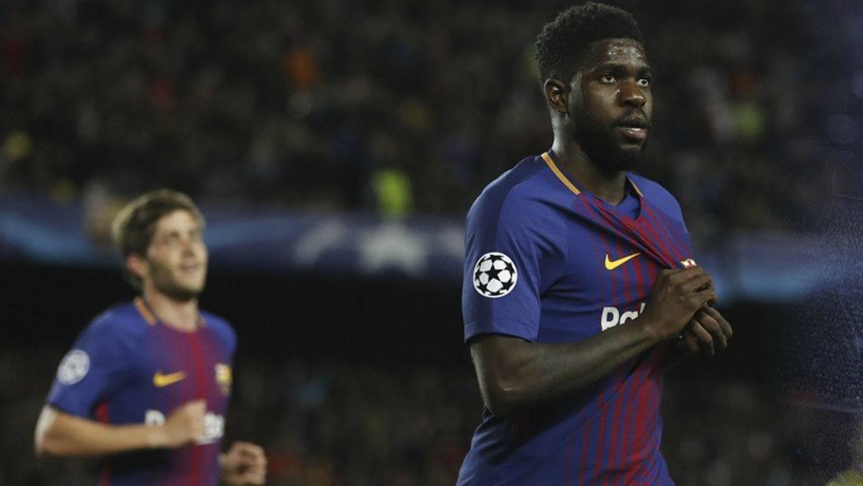Umtiti celebra un gol con el Barça. Foto: fcbarcelona.es