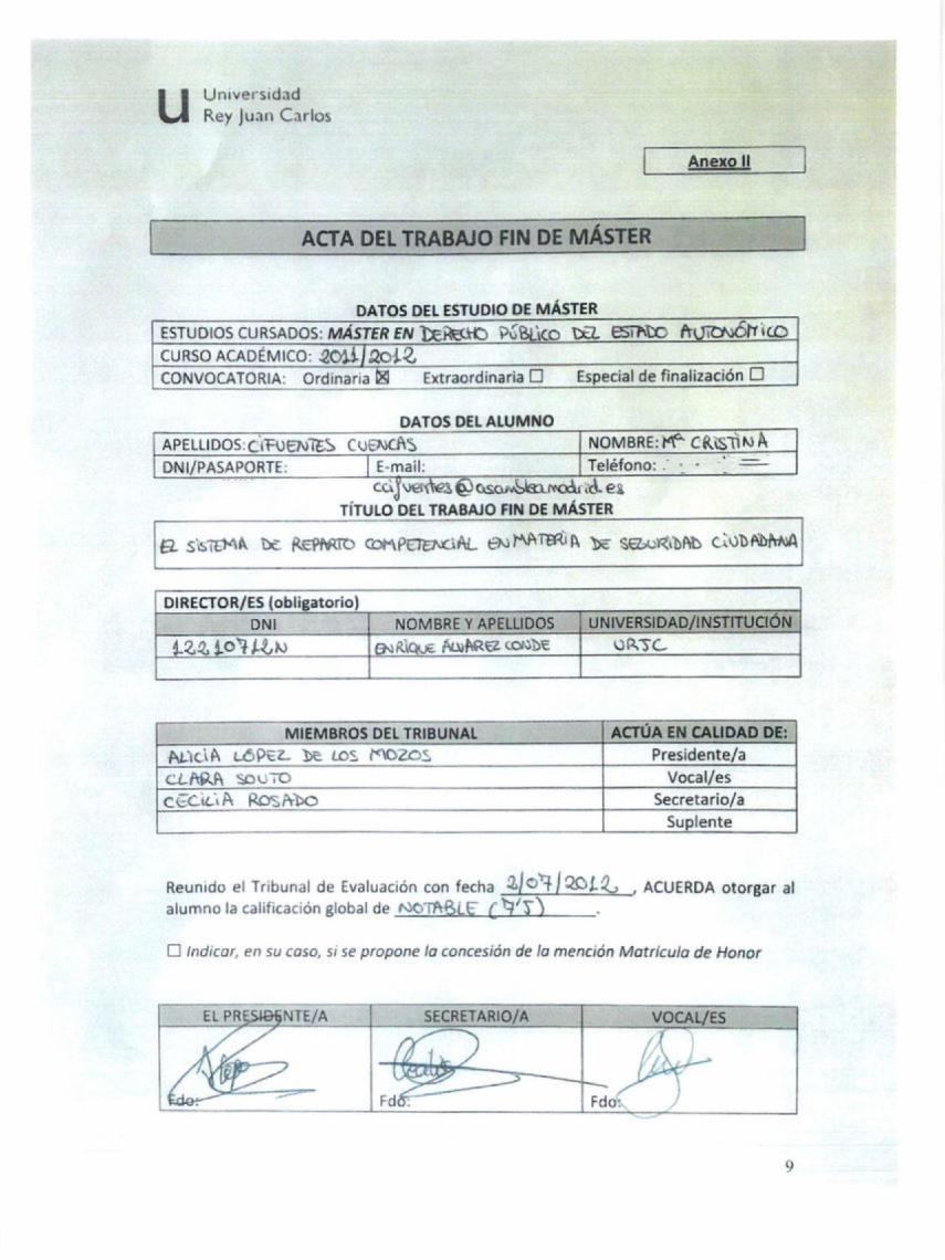 El acta del TFM con dos de las tres firmas falsificadas.