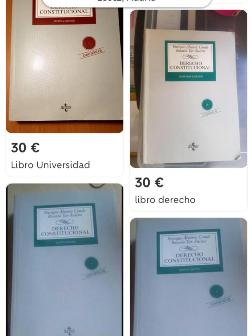 El libro de Álvarez Conde, a la venta en Wallapop.