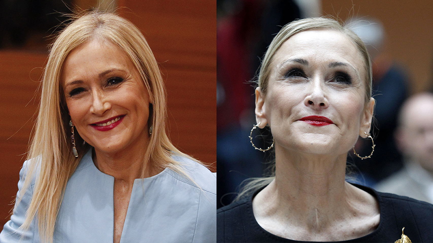 La presidenta de la Comunidad de Madrid, Cristina Cifuentes, en una imagen de febrero y otra de abril.