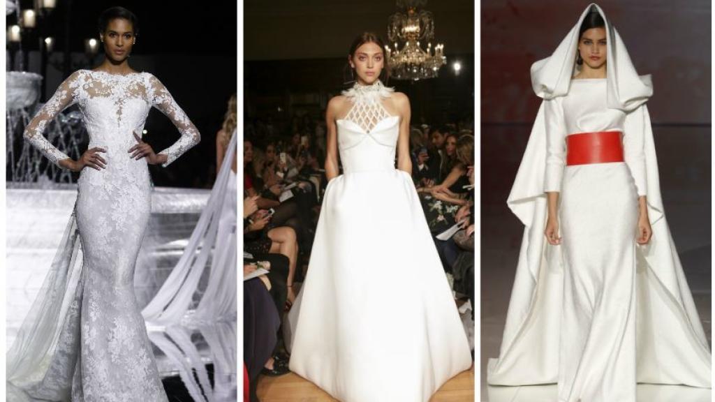 Modelos en el desfile de 2017 en un montaje.