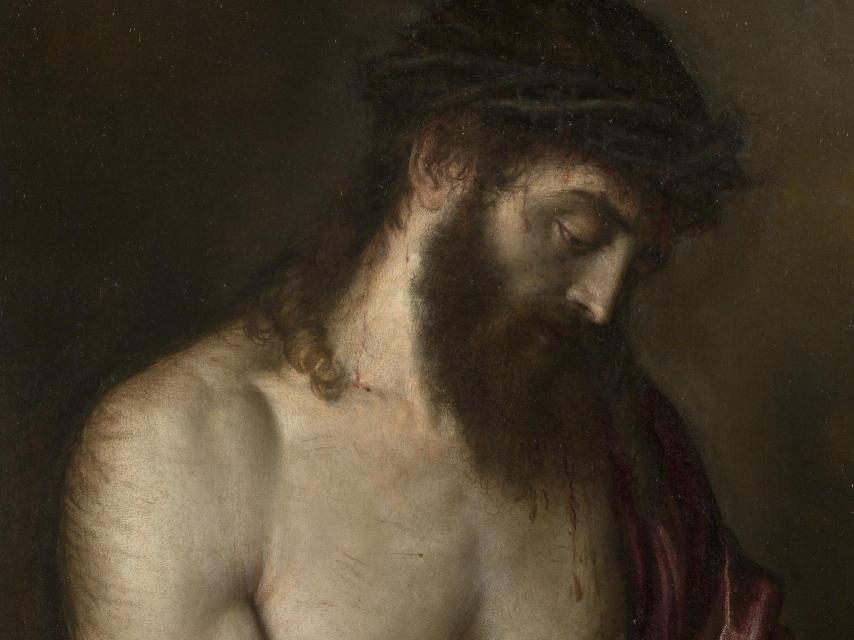 Fragmento del Ecce Homo de Tiziano, pintado sobre piedra.