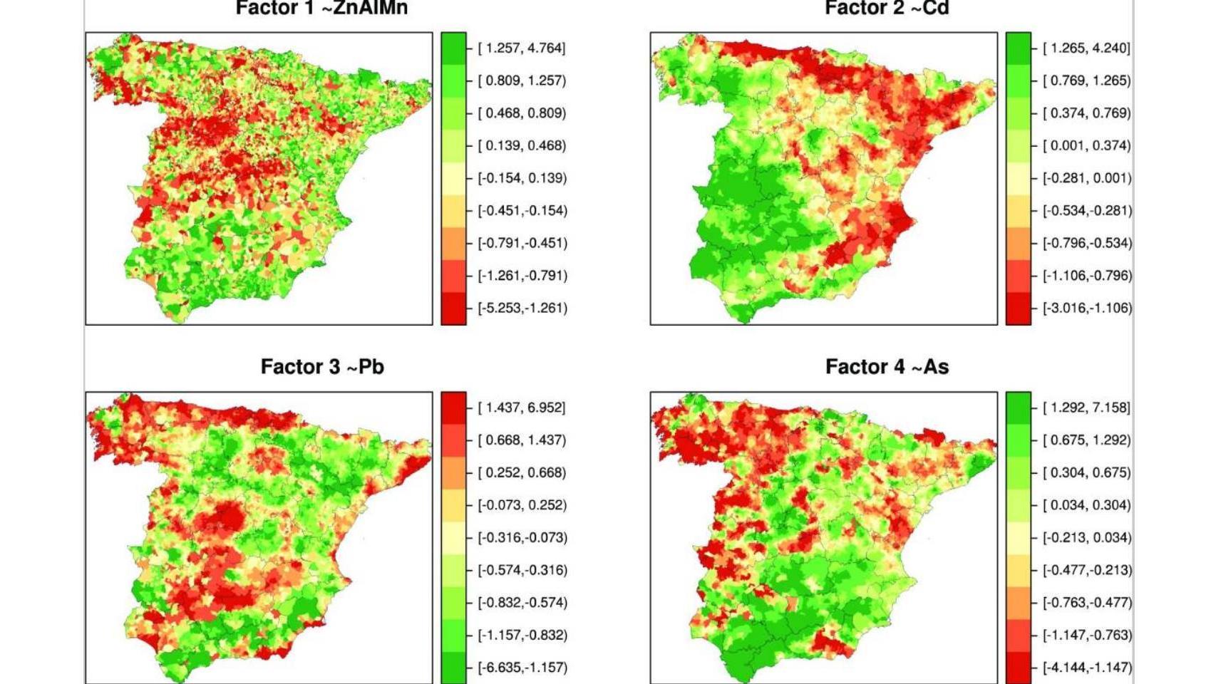 Distribución por municipios del zinc (Zn), aluminio (Al), manganeso (Mn); cadmio (Cd); plomo (Pb) y arsénico (As).