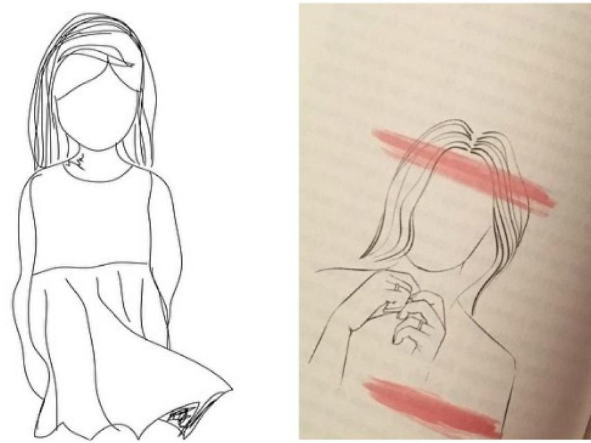 A la izquierda, la ilustración de Rupi Kaur. A la derecha, una ilustración de Helena Saigi MIllán.