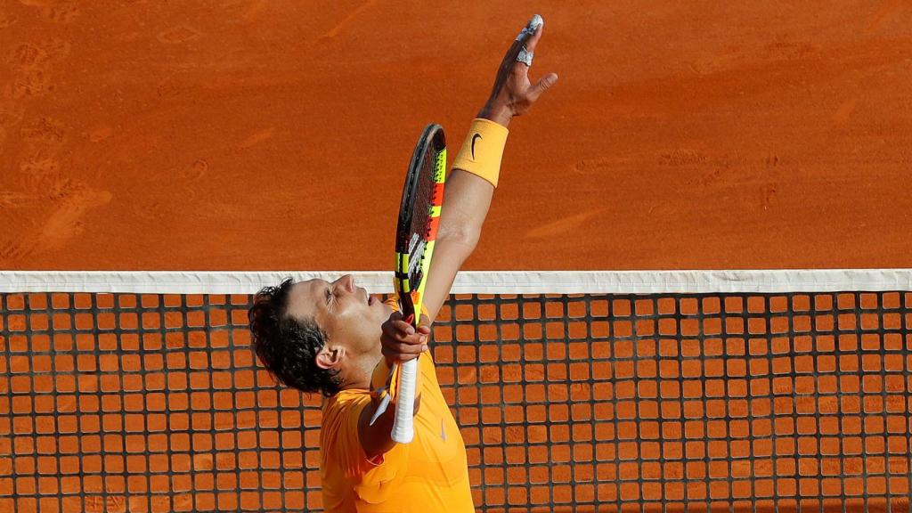 Nadal, celebrando su victoria ante Bedene en Montecarlo.