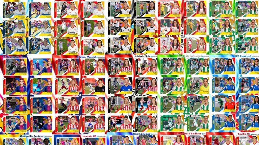 Mosaico de los cromos creados por una aficionada al fútbol femenino.