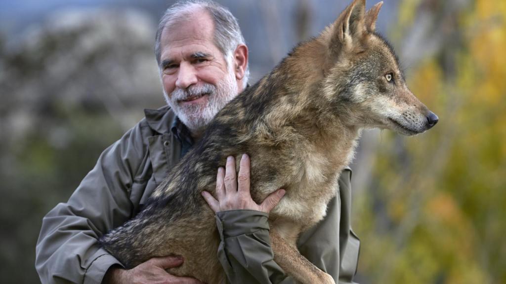 Carlos con la loba Roma en Chapinería.