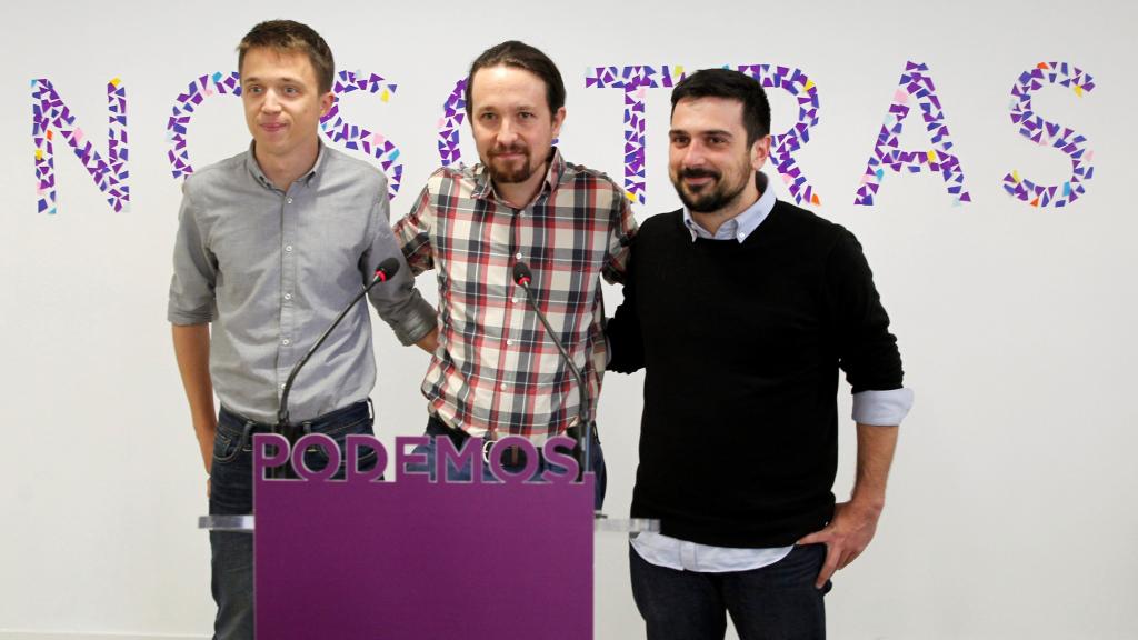 Errejón, Iglesias y Espinar este jueves durante la rueda de prensa.