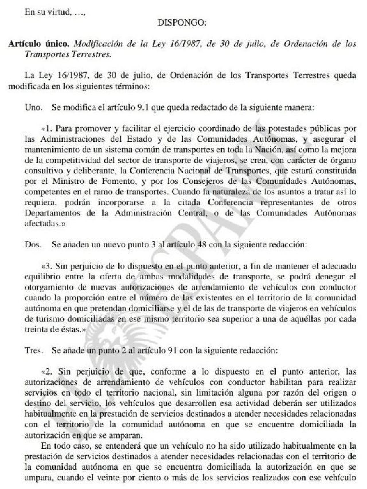 Imagen del borrador de R.D. que maneja Fomento.