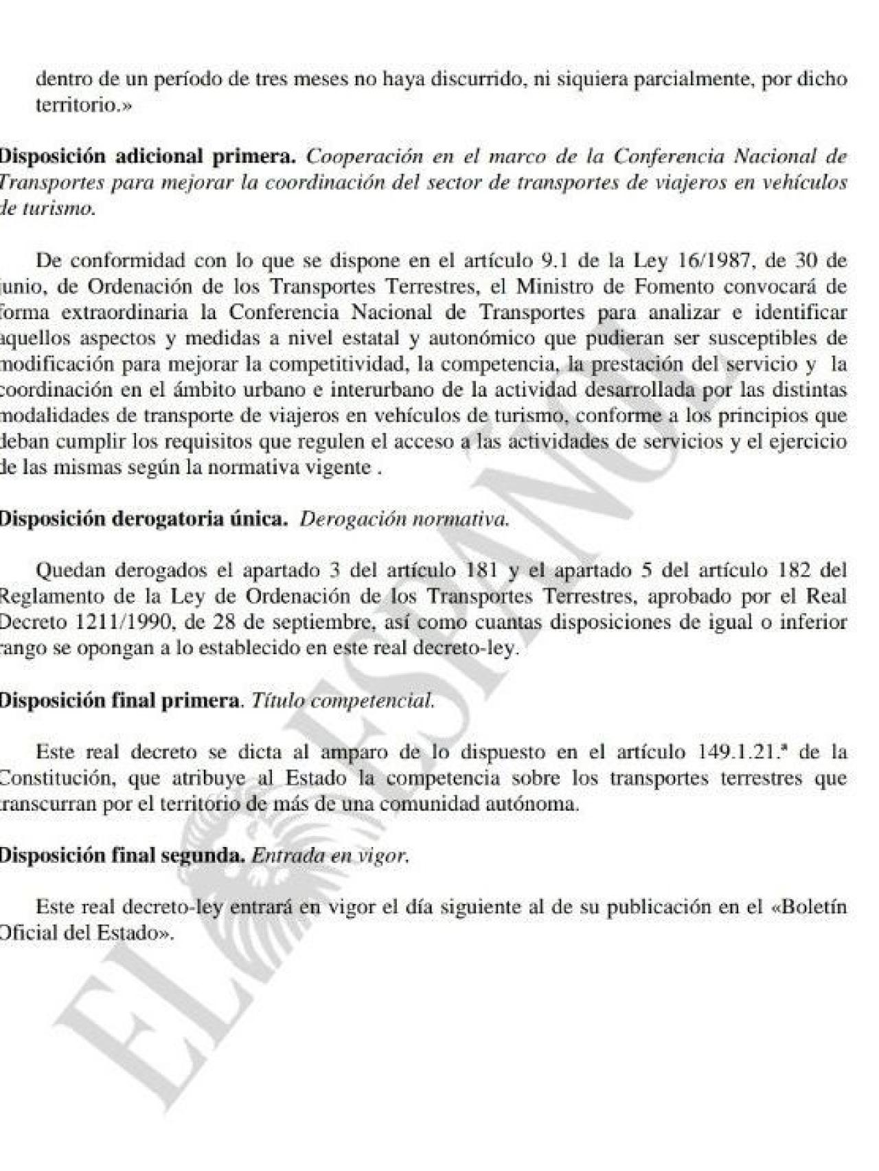 Imagen del borrador de R.D. que maneja Fomento.