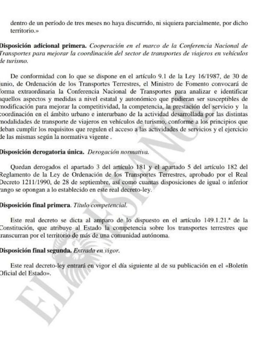 Imagen del borrador de R.D. que maneja Fomento.