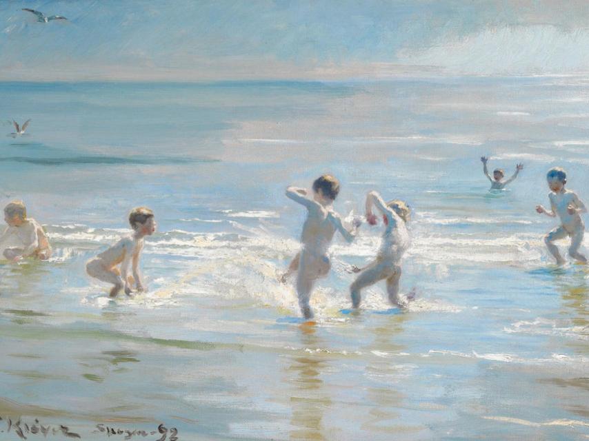 Niños jugando en la playa, pintado en 1892 por Kroyer.