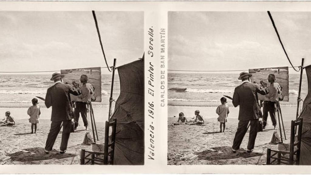Pintando Niños en la playa, en 1917.