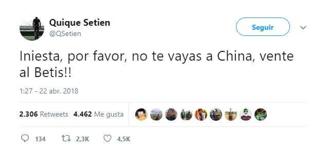 Quique Setién: Iniesta, no te vayas a China, ¡vente al Betis!