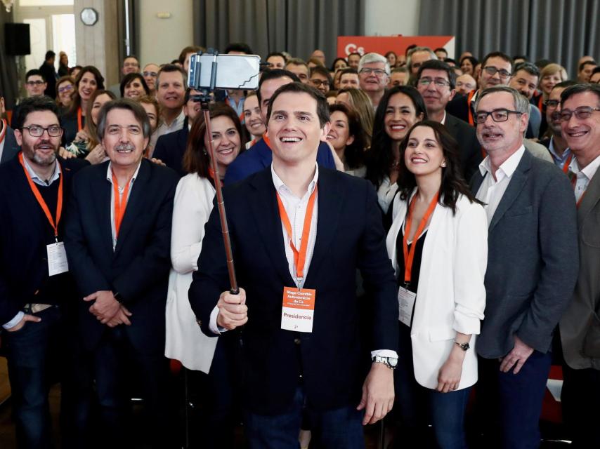 Albert Rivera y los barones regionales de Cs este sábado en El Escorial.