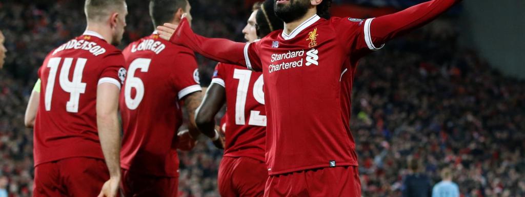 Salah celebra un gol con el Liverpool.