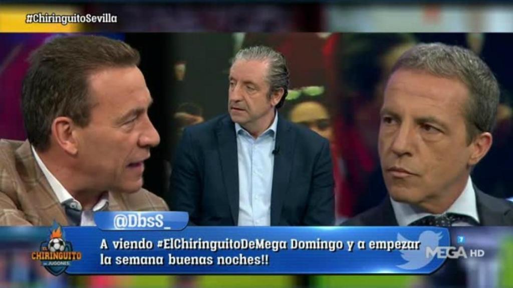Cara a cara entre Francisco Buyo y Cristóbal Soria en El Chiringuito. Foto: Twitter (@elchiringuitotv)
