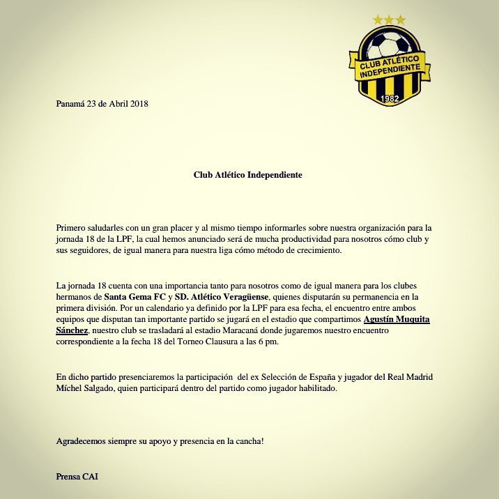 Comunicado del CAI de Panamá. Foto: Twitter (@CAIPanama)