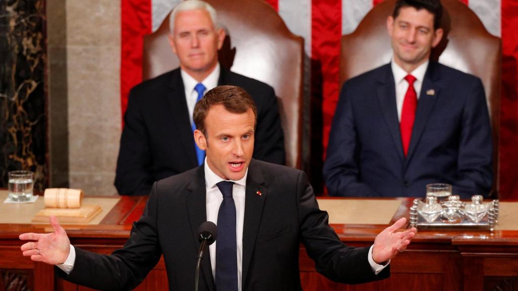 Macron, durante su discurso en el Congreso de EEUU.