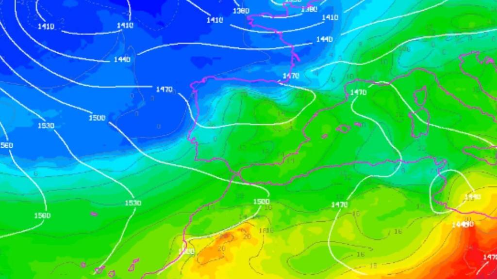 La masa de aire frío que cruzará España a partir de este viernes.