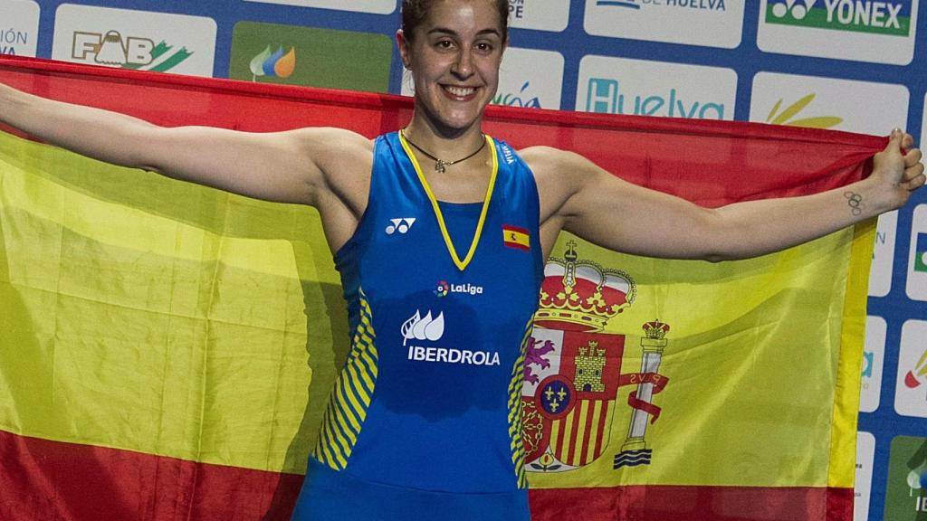 Carolina Marín tras proclamarse tetracampeona de Europa.
