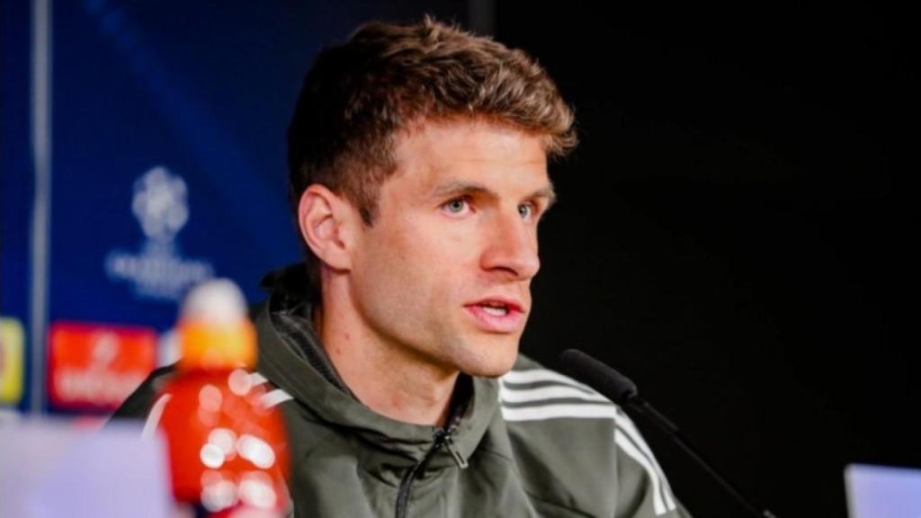 Müller, en rueda de prensa previa al partido contra el Madrid. Foto Twitter (@FCBayern)
